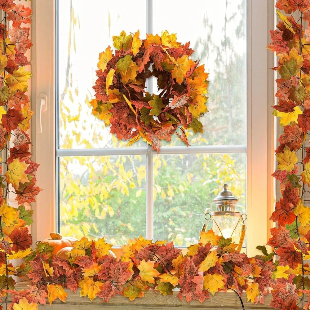 Elegant Autumn Garland with Maple Leaves - 5.9FT Each for Stunning Home Ambiance